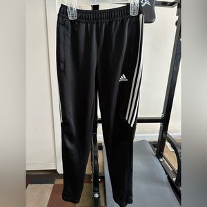 Black Adidas Pants with breathable athletic design. Youth size 11-12Y